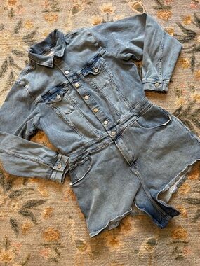 Good American Long Sleeve Jean Romper Size 5